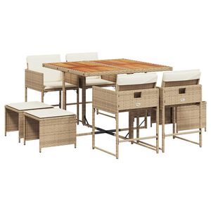 vidaXL Set comedor de jard&iacute;n 9 pzas con cojines rat&aacute;n sint&eacute;tico beige