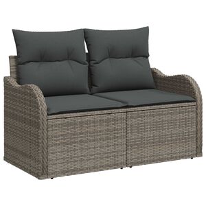 vidaXL Conjunto de sof&aacute; de jard&iacute;n 7 pcs Gris Polirat&aacute;n