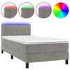 vidaXL Cama box spring colch&oacute;n y LED terciopelo gris claro 80x200 cm