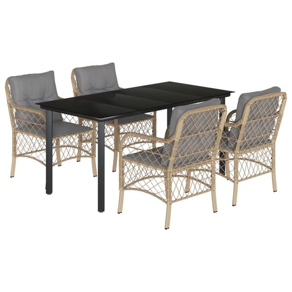 vidaXL Set comedor de jard&iacute;n 5 pzas con cojines rat&aacute;n sint&eacute;tico beige