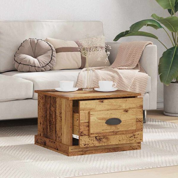 vidaXL Mesa de Caf&eacute; con caj&oacute;n Madera envejecida 50 x 50 x 35 cm