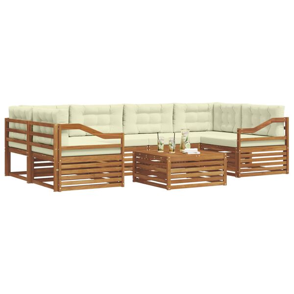 vidaXL Conjunto de sof&aacute;s de exterior con coj&iacute;n 7 pcs Natural y Crema
