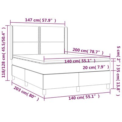 vidaXL Cama box spring colchón y LED terciopelo gris claro 140x200 cm