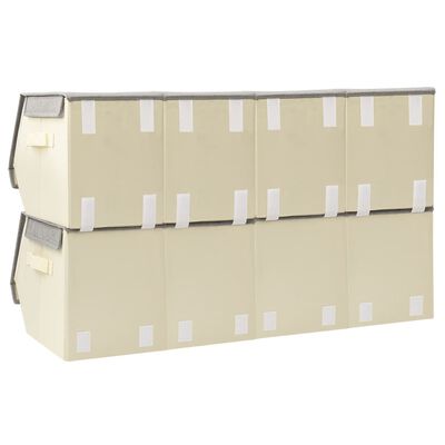 vidaXL Cajas de almacenaje apilables con tapas 8 uds tela gris y crema