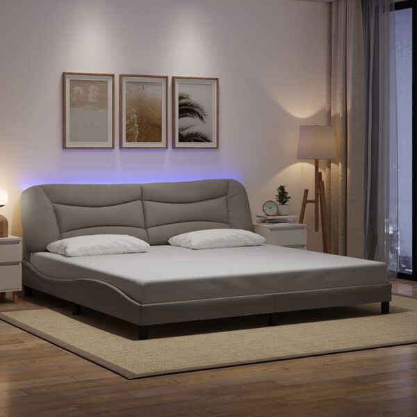 vidaXL Estructura de cama con LED sin colch&oacute;n Hvar tela gris taupe 200x200 cm