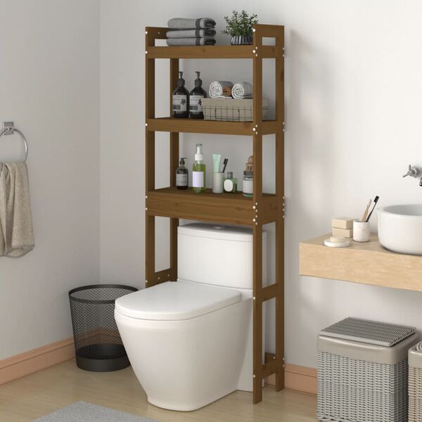 vidaXL Estante de baño madera maciza de pino marrón miel 63x26x171 cm