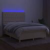 vidaXL Cama box spring colch&oacute;n y luces LED tela crema 140x200 cm
