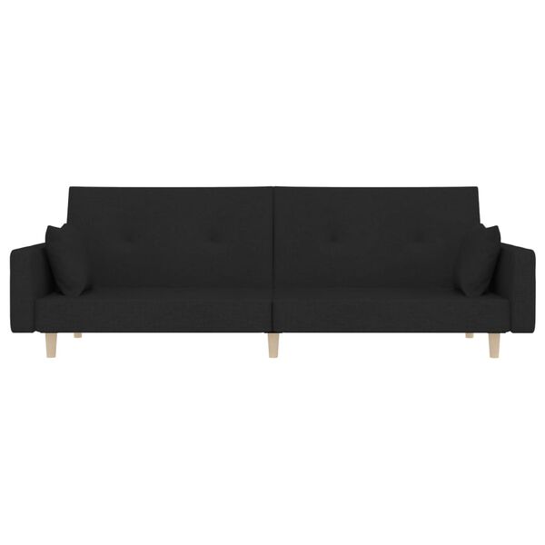 vidaXL Sof&aacute; cama de 2 plazas con dos almohadas tela color negro