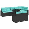 vidaXL Conjunto de sof&aacute; de jard&iacute;n 9 uds. Negro y azul rat&aacute;n sint&eacute;tico