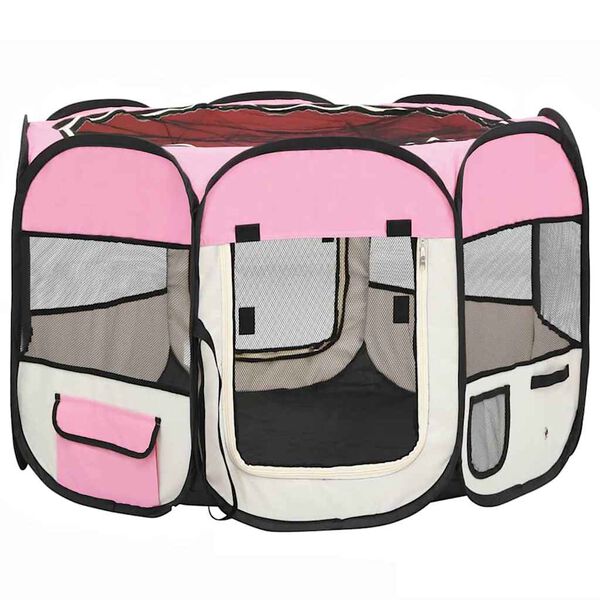 vidaXL Parque de perros plegable bolsa de transporte rosa 90x90x58 cm