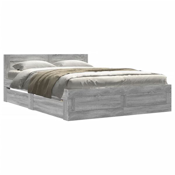 vidaXL Cama con cabecero madera de ingenier&iacute;a gris Sonoma 135x190 cm