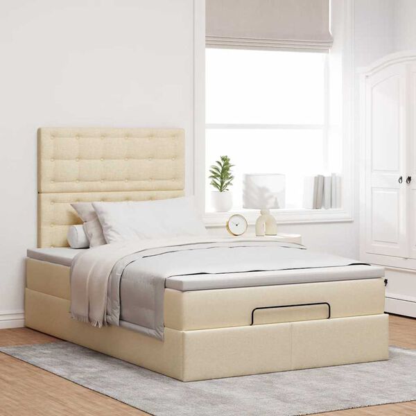 vidaXL Estructura de cama otomana con colch&oacute;n tela crema 120x200 cm