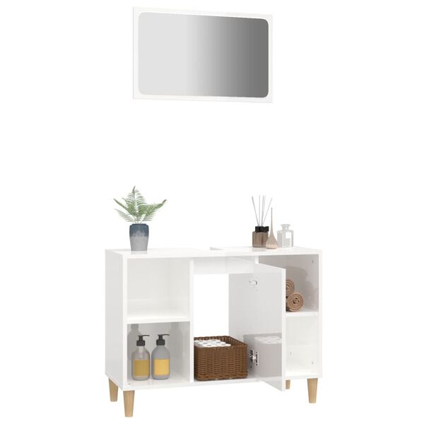 vidaXL Set muebles de ba&ntilde;o 2 piezas madera contrachapada blanco brillo