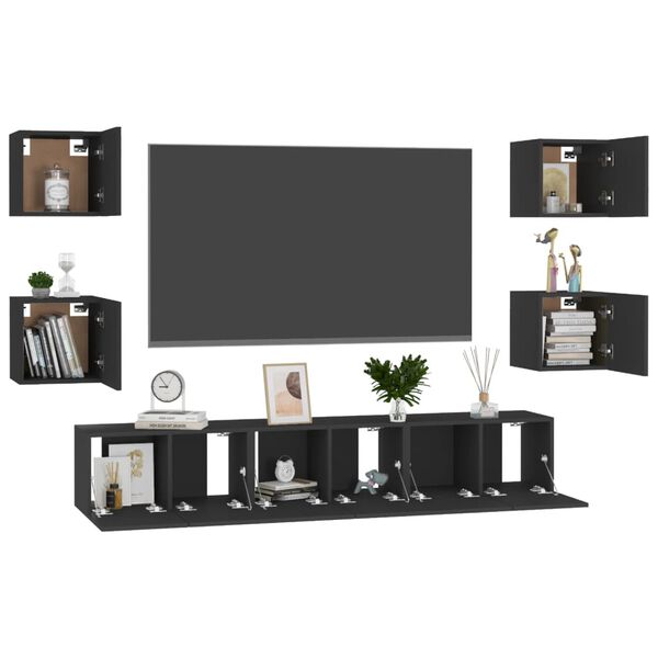 vidaXL Set de muebles de sal&oacute;n TV 7 pzas madera de ingenier&iacute;a negro
