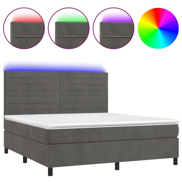 vidaXL Cama box spring colch&oacute;n y LED terciopelo gris oscuro 160x200 cm