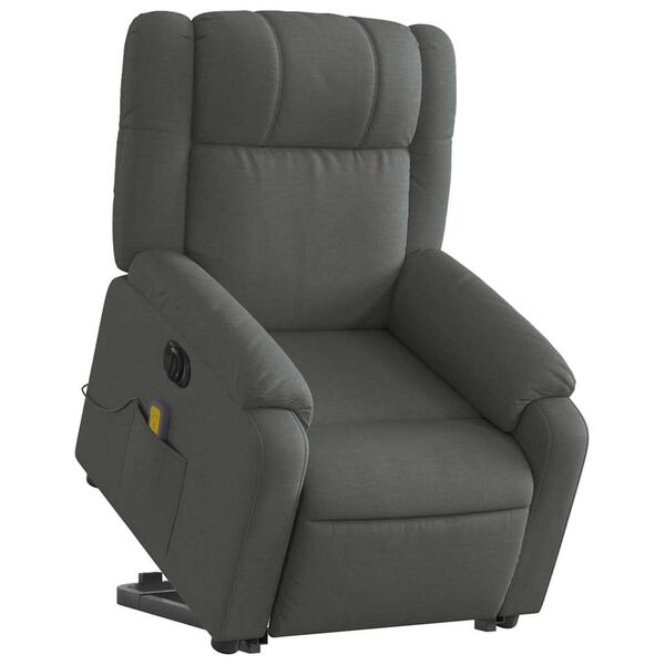 vidaXL Sillón de masaje eléctrico reclinable elevable tela gris oscuro