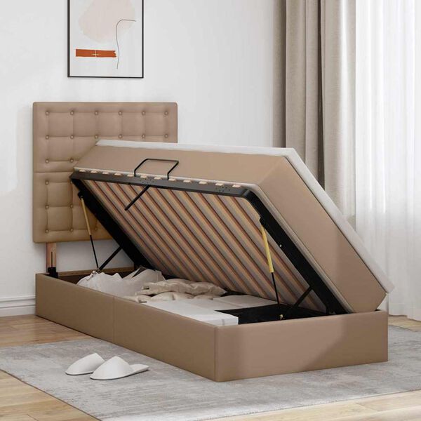 vidaXL Cama con almacenamiento y LED con colch&oacute;n Capuchino 90 x 190 cm