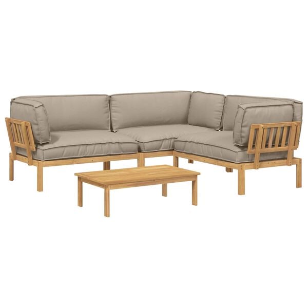 vidaXL Juego de Sof&aacute; con coj&iacute;n 4 pcs Taup&eacute; Madera de Acacia S&oacute;lida
