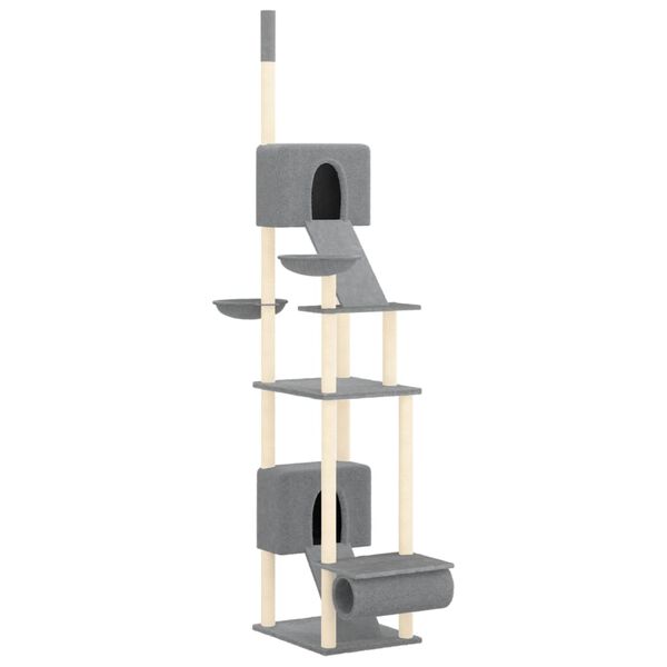 vidaXL &Aacute;rbol rascador para gatos suelo a techo gris claro 277-303 cm