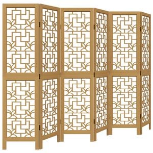 vidaXL Biombo separador de 6 paneles madera maciza paulownia marr&oacute;n
