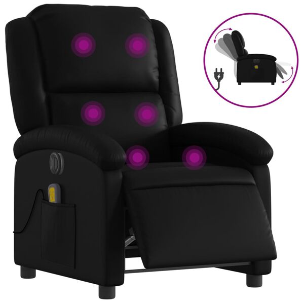 vidaXL Sillón de masaje reclinable eléctrico cuero sintético negro