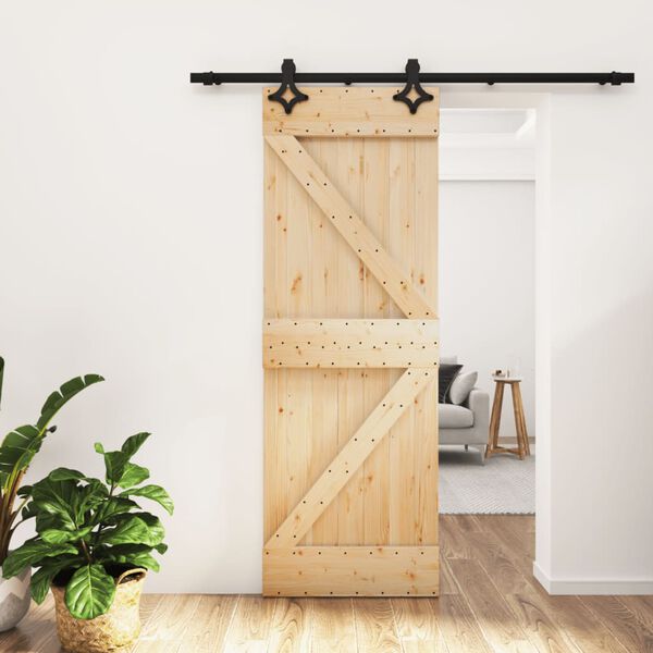 vidaXL Puerta corredera con herrajes madera maciza de pino 70x210 cm