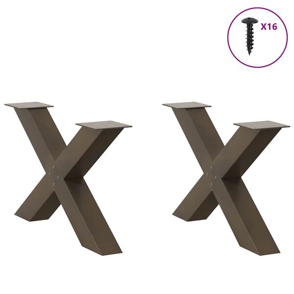 vidaXL Patas para mesa de centro en forma de X (2 unidades), acero natural, 70 x (42-43) cm.