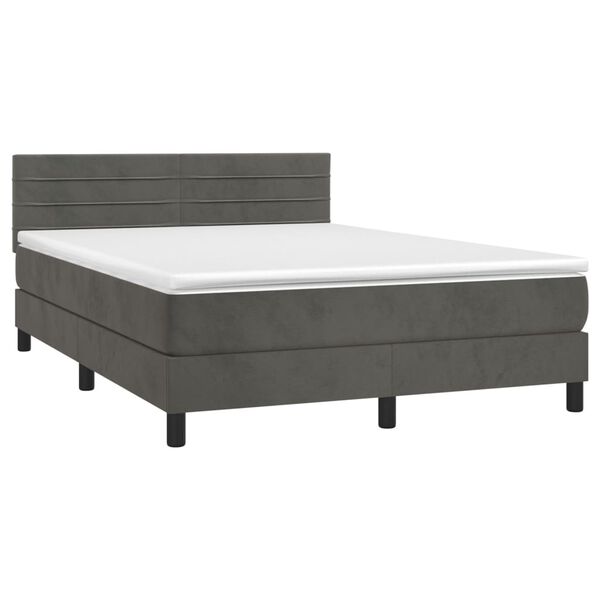 vidaXL Cama box spring colch&oacute;n y LED terciopelo gris oscuro 140x200 cm