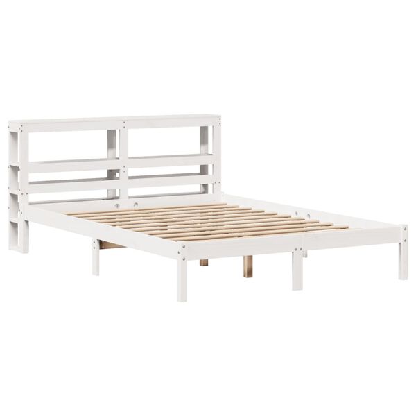 vidaXL Estructura de cama sin colch&oacute;n madera de pino blanco 135x190 cm