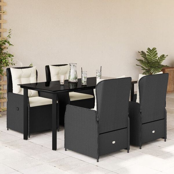 vidaXL Set de muebles jard&iacute;n 5 pzas con cojines rat&aacute;n sint&eacute;tico negro