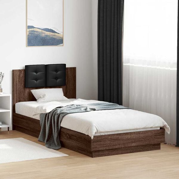 vidaXL Cama con cabecero madera de ingenier&iacute;a marr&oacute;n roble 90x200 cm