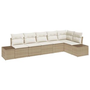 vidaXL Conjunto de sof&aacute; de jard&iacute;n 6 pcs Beige y Crema rat&aacute;n sint&eacute;tico