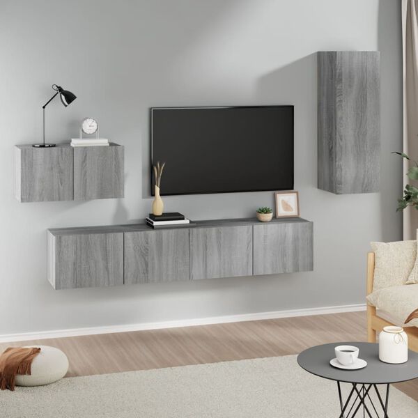 vidaXL Set de muebles para TV 4 pzas madera contrachapada gris Sonoma