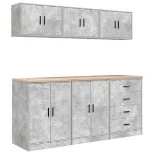 vidaXL Armarios 6 uds para garaje madera de ingenier&iacute;a ris hormig&oacute;n