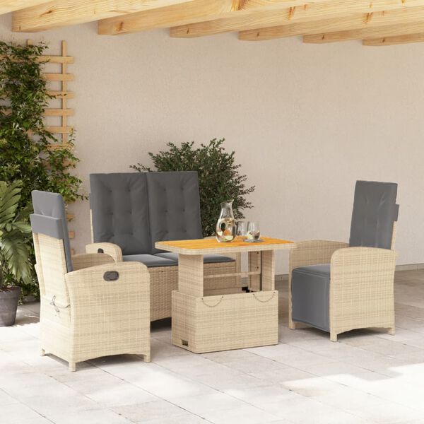 vidaXL Set de comedor jard&iacute;n con cojines 4 pzas rat&aacute;n sint&eacute;tico beige