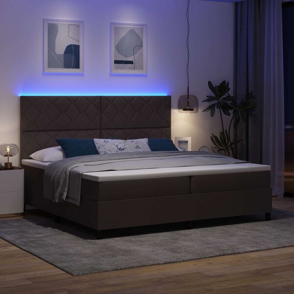 vidaXL Cama tipo Box Spring con LED Marr&oacute;n oscuro 200 x 200 cm tela