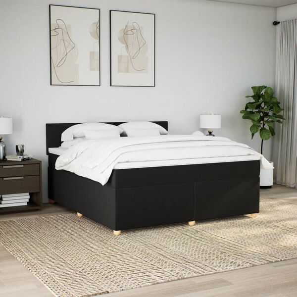 vidaXL Cama box spring con colch&oacute;n tela negro 180x200 cm