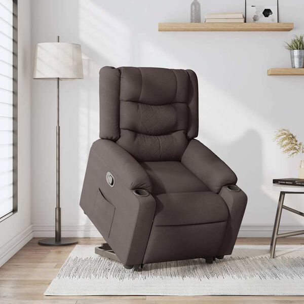vidaXL Sill&oacute;n reclinable elevable tela marr&oacute;n oscuro