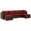 vidaXL Set muebles de jard&iacute;n 6 piezas y cojines rat&aacute;n sint&eacute;tico marr&oacute;n