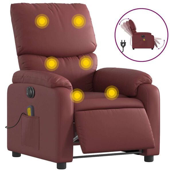 vidaXL Sill&oacute;n masaje reclinable el&eacute;ctrico cuero sint&eacute;tico rojo tinto