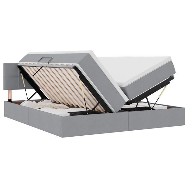 vidaXL Cama con tira de luces LED Gris Claro 180 x 200 cm tela