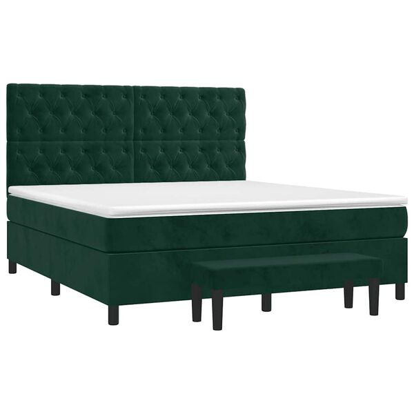 vidaXL Cama box spring con colch&oacute;n terciopelo verde oscuro 160x200 cm