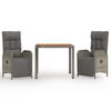 vidaXL Set comedor de jard&iacute;n 3 piezas con cojines rat&aacute;n sint&eacute;tico gris