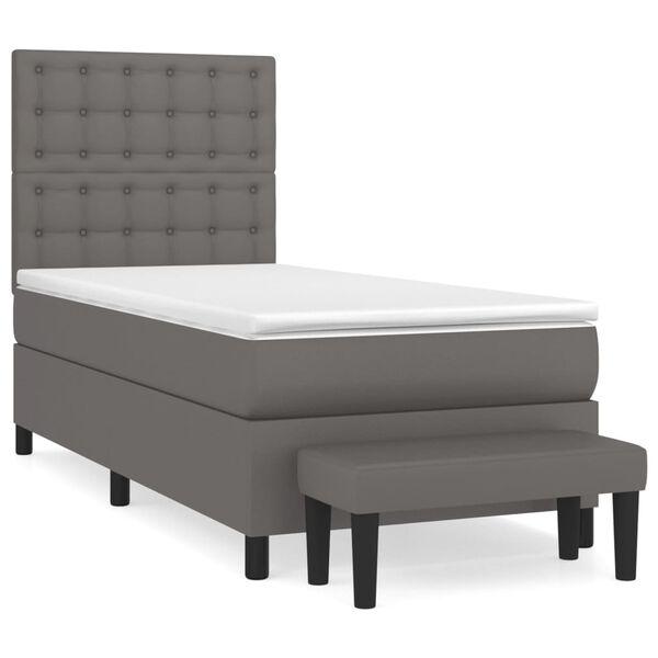 vidaXL Cama box spring con colch&oacute;n cuero sint&eacute;tico gris 100x200 cm