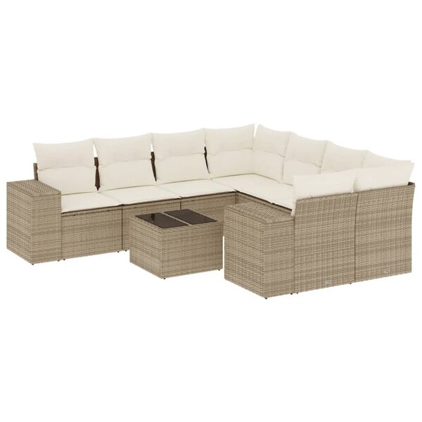 vidaXL Set de sof&aacute;s de jard&iacute;n 9 pzas con cojines rat&aacute;n sint&eacute;tico beige