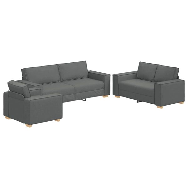 vidaXL Sof&aacute; 3 pcs Gris oscuro 220 x 80 x 84 cm Tejido mezcla de lino