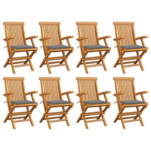 vidaXL Sillas de jard&iacute;n 8 uds madera maciza de teca con cojines grises