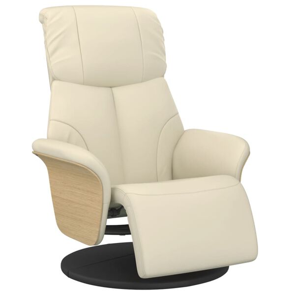 vidaXL Sill&oacute;n reclinable con reposapi&eacute;s cuero sint&eacute;tico color crema