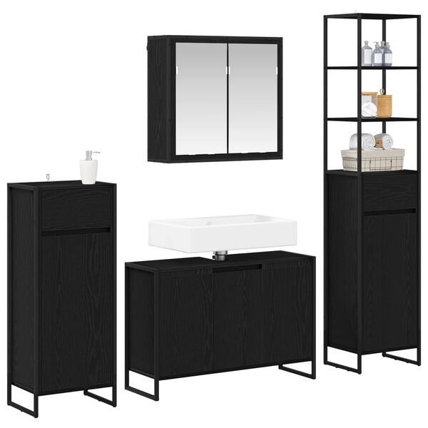 vidaXL Juego de muebles de ba&ntilde;o Roble Negro Madera de ingenier&iacute;a