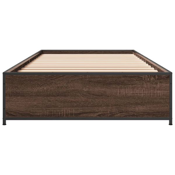 vidaXL Estructura cama madera ingenier&iacute;a metal roble marr&oacute;n 75x190 cm